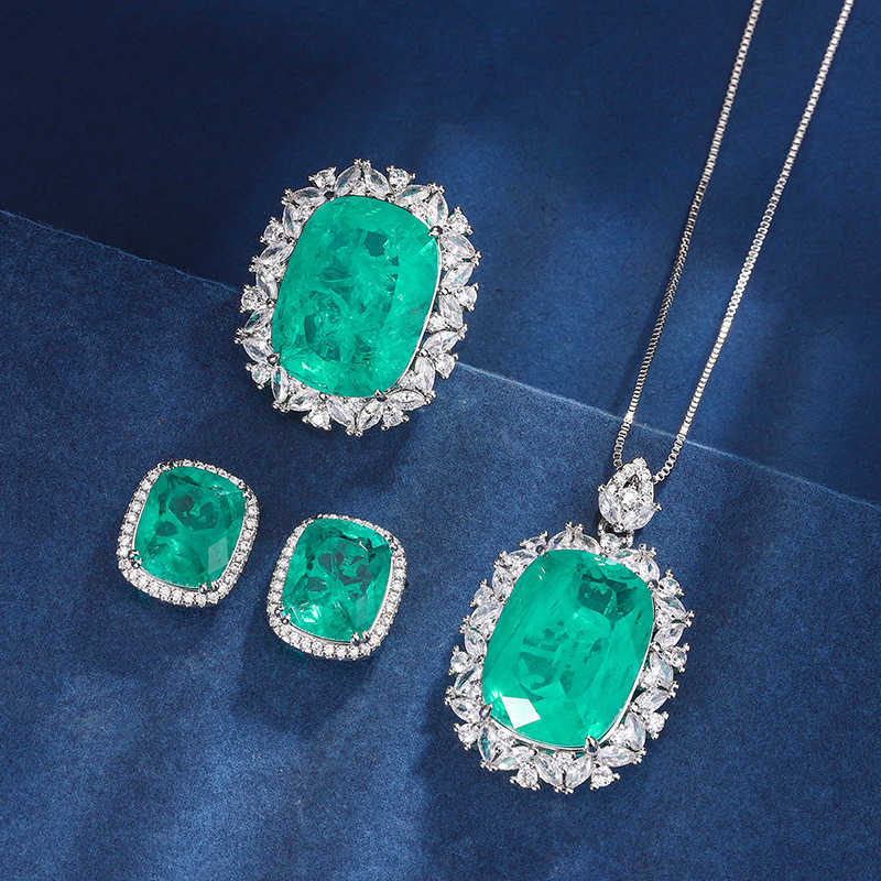 Zhuangsheng copper bottom gold-plated simulated emerald set temperament style full diamond luxury setting 15 * 20-10 * 12 W250312