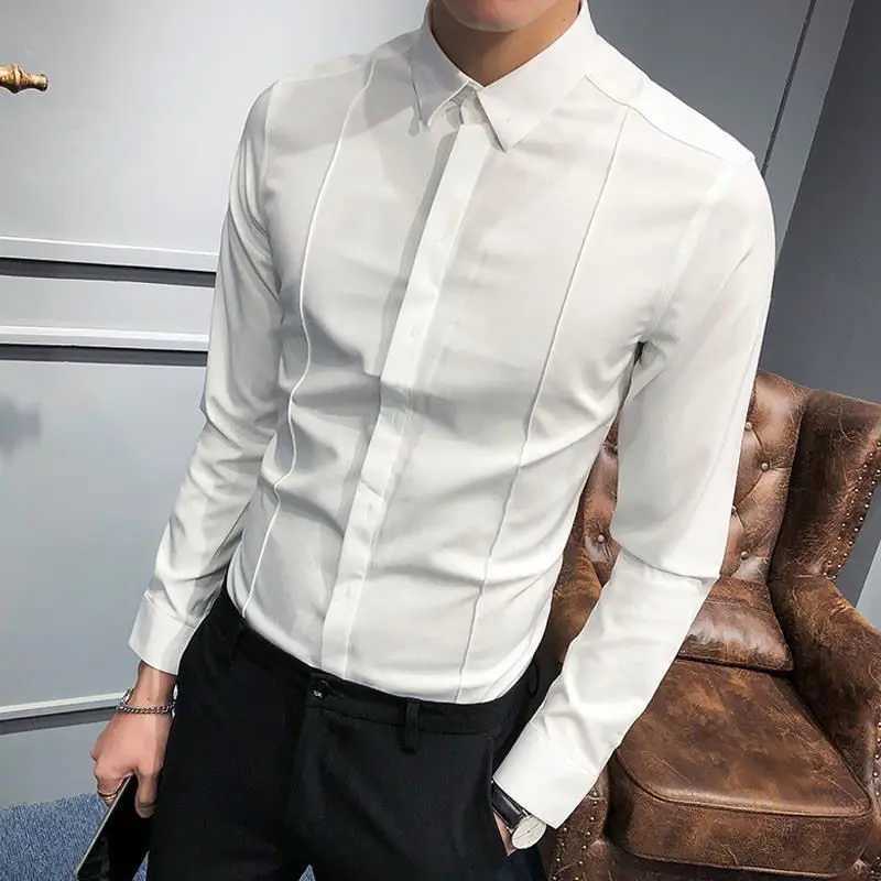 Spring and summer new fashion lapel long sleeved solid color mens clothing smart casual button trend simple shirt W250312