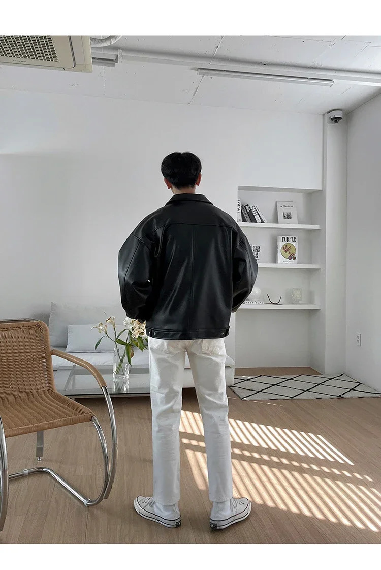 Spring Autumn Cool y Short Black Soft Light Pu Leather Jacket Men Zipper Casual Mens Jackets and Coats Fashion 250312