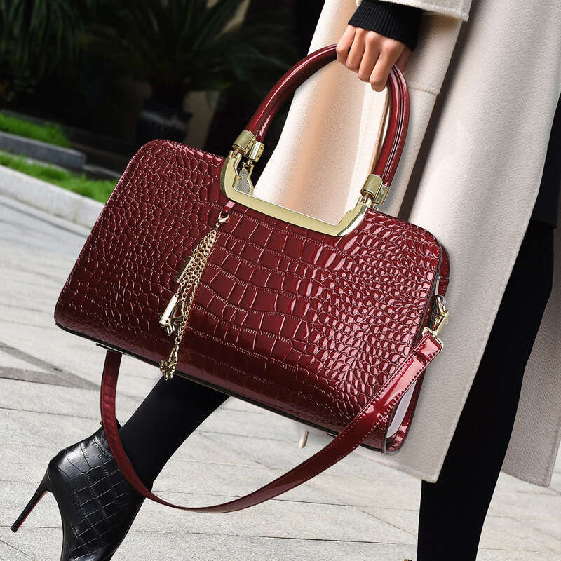 Women's Bags handbag Ladies' handbag fashionable and high-end crocodile pattern shoulder new hot selling patent leather crossbody bag, large