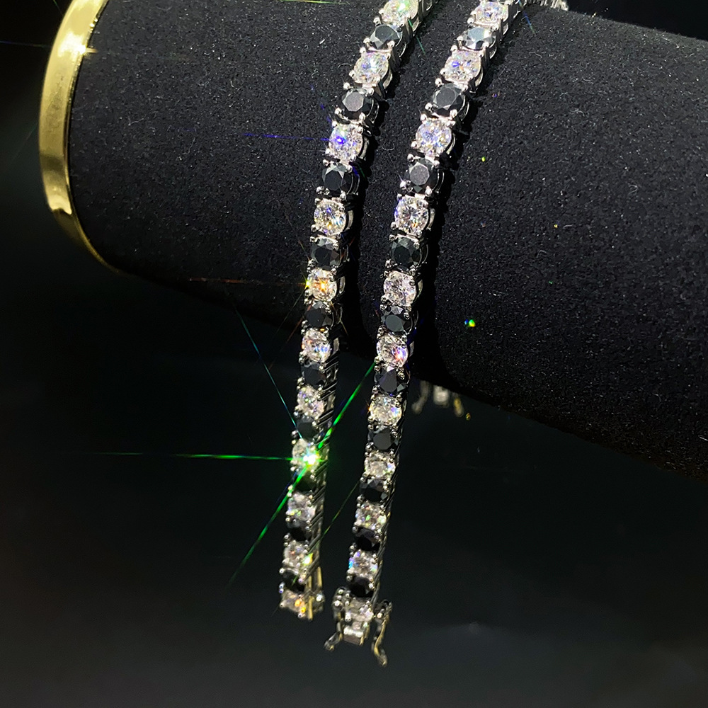 4mm Moissanite Tennis Chain Black Single Row Bracelets S925 silver Iced Out for Men Hip Hop Jewelry Pass Diamonds Tester GRA