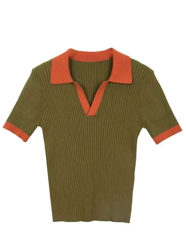 Women's Short Sleeve T-Shirt, Slimming Vintage Polo Collar, Elegant Blouse, Soft Breathable Top, Summer Fashion, 2024