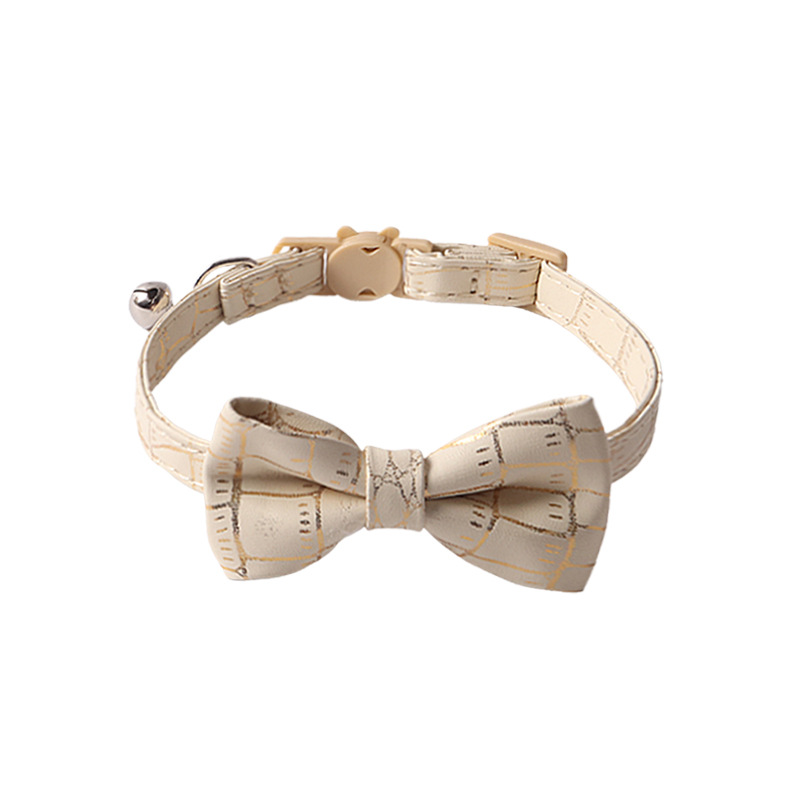 Fashion Cat Collar Cool PU Leather with Bow Tie Detachable Bell Safety Breakaway Gold Stamp Pattern Cat Collar Pet Gift for Boy Girl Cats Puppy Black 