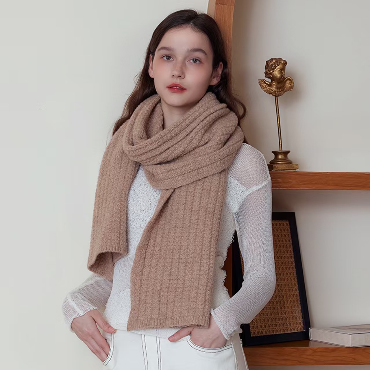 K100 Contains wool solid color knitted scarf men and women winter British retro warm thick college style couple wool scarf