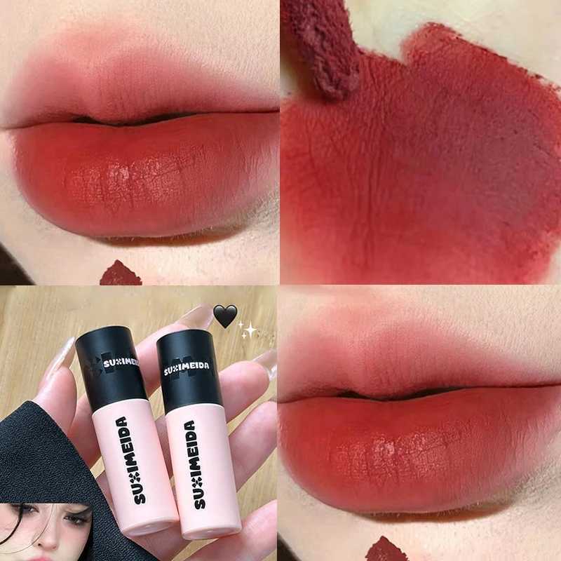 Smoking dark red lips matte velvet mouse gray purple lipstick waterproof durable stick free cup pink lip color Korean cosmetics W250312