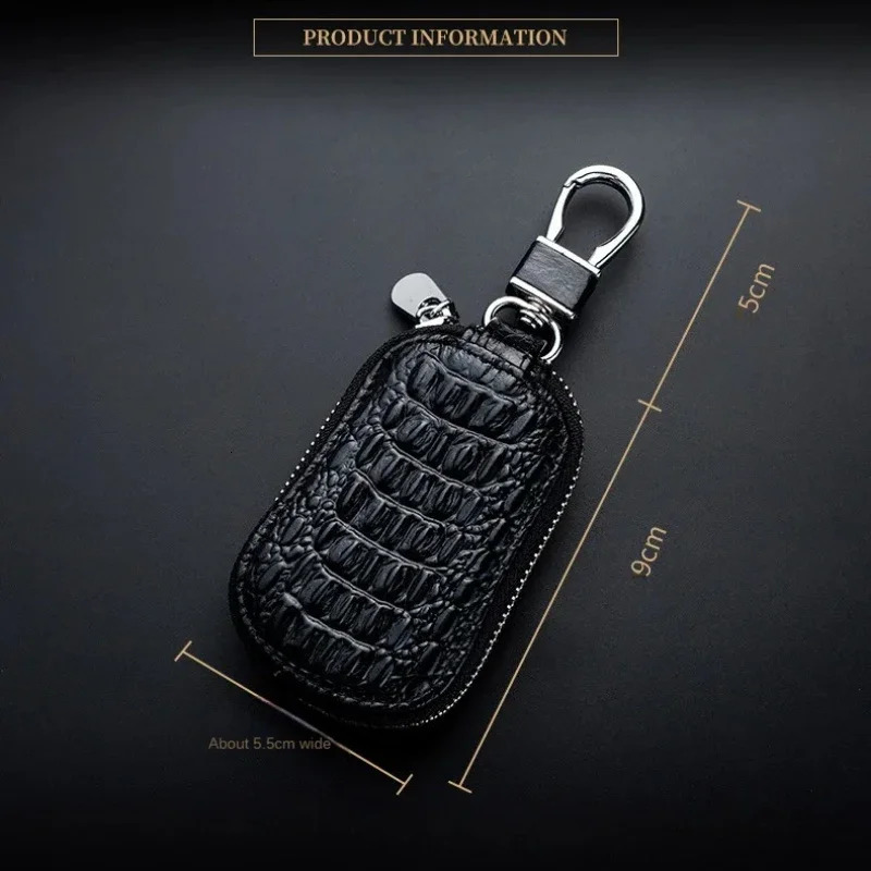 Cowhide Car Key Wallet Case Genuine Leather Pattern Zipper Cover Mini Waist Trailer Bag Unisex with Metal Buckle 250311