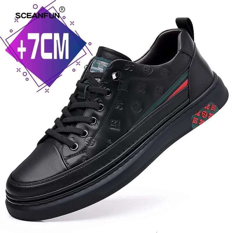 Genuine Leather MEN'S 7cm height increasing fashion casual shoes mens outdoor sneakers size 37-43 designer
