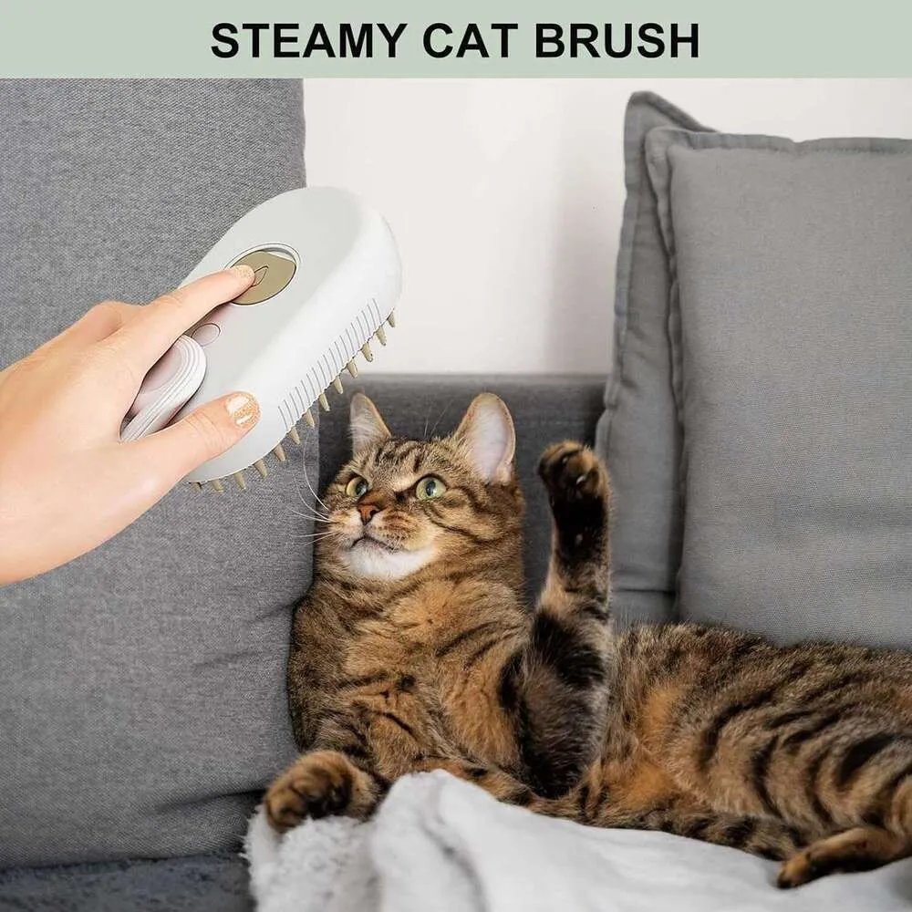 3-in-1 Pet Steam Groomer Comb for Cats & Dogs Light Coffee - Colored Steam - Powered Cat Steam Brush for Effective