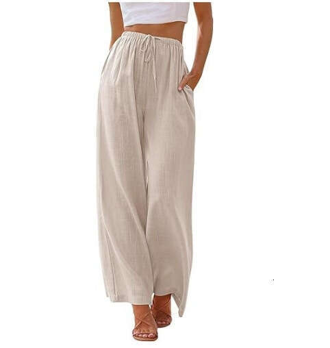 2025 European and American plus size en loose pocket drawstring wide leg pants women's new casual versatile fashion clothing