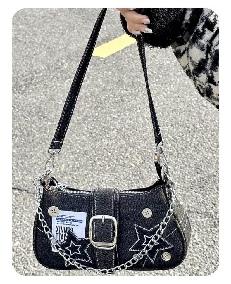 Star Cowboy Underarm New Fashion Designer Trendy Mini Handbag Y2K Millennium Hot Girl Crescent Bag Canvas Underarm Bag Handheld Bag Wallet 2025 New St