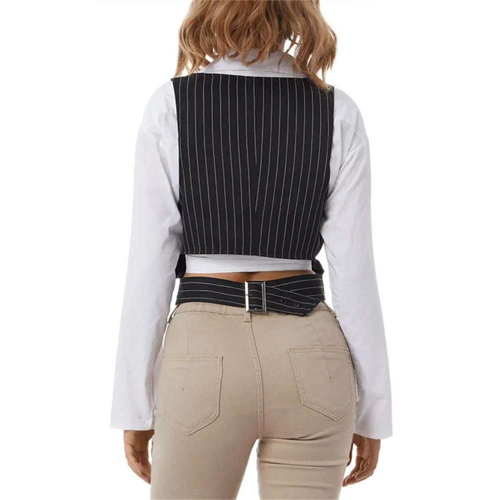 Waistcoat Solid Women Color/Striped V Neck Sleeveless Cropped Tank Tops 90s Vintage Punk E Girl Vest Jacket Streetwear