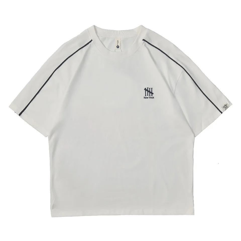 Sporty Stripes Chest y Premium Cotton Streetwear TShirt Men Black White Loose Tee Short sleeved summer Oversized Tops 250312