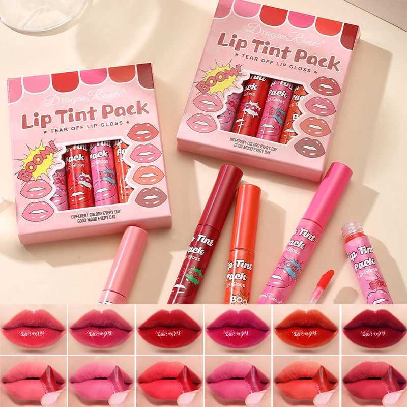 6 pieces/box tear lip color suit waterproof durable matte red peeling liquid lipstick dye tattoo coloring non stick lipstick W250312