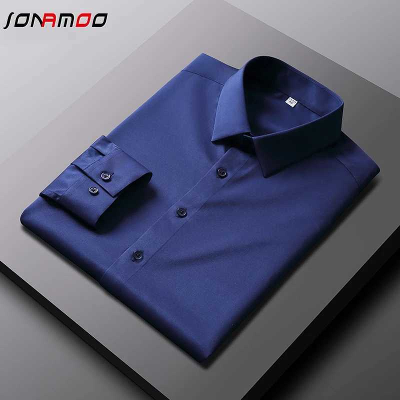 Mens casual and fashionable long sleeved solid color shirt non ironing wrinkle resistant business top W250312