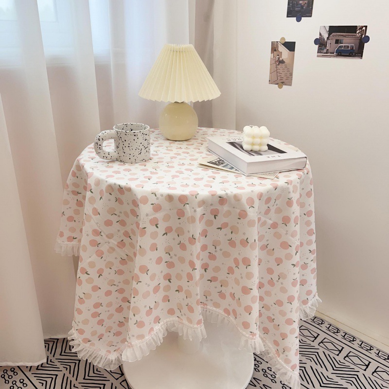Tassel lace ins style wallpaper girly cartoon floral round table square table student desk pad net red velvet fabric A78E01