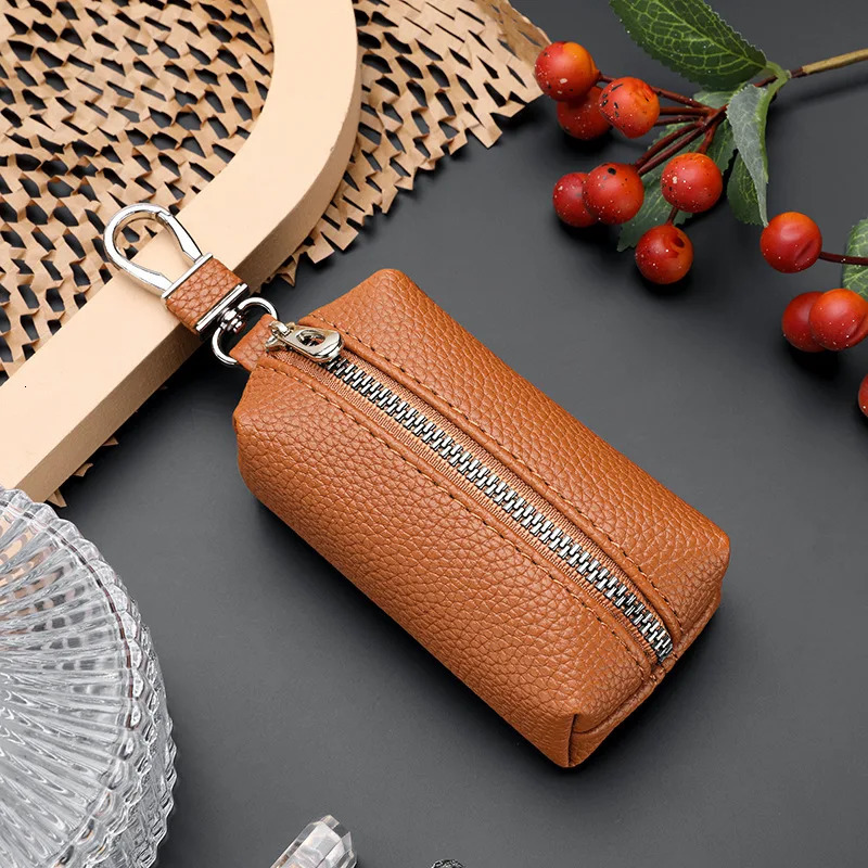 Leather Key Bag MenS Car Key Protective Cover Exquisite Mini Portable Key Holder Pouch Coin Purse Storage Simple Solid Color 250311