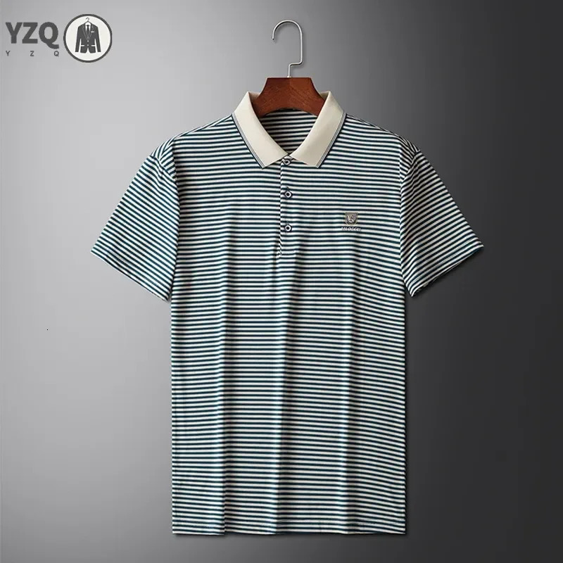 Mens Striped Cotton Business Casual Short Sleeved POLO Shirt Fashion Comfortable and Breathable Top 250312