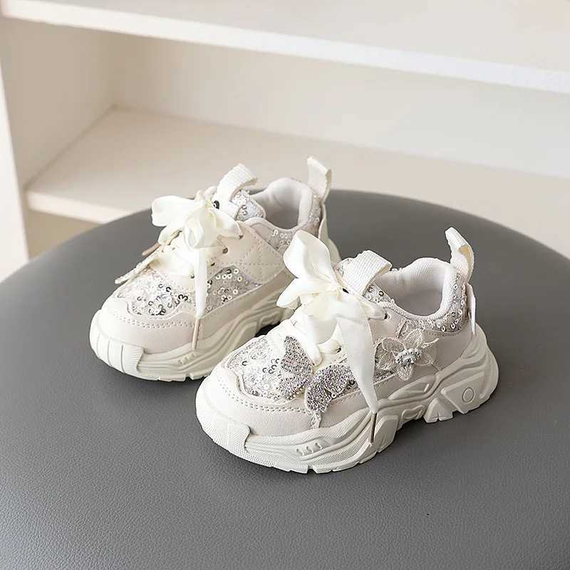 Childrens Shoes Sneakers Spring and Fall Seasons Models Girls Non-slip Soft Bottom Crystal Butterfly Cute Princess Shoes Z250312