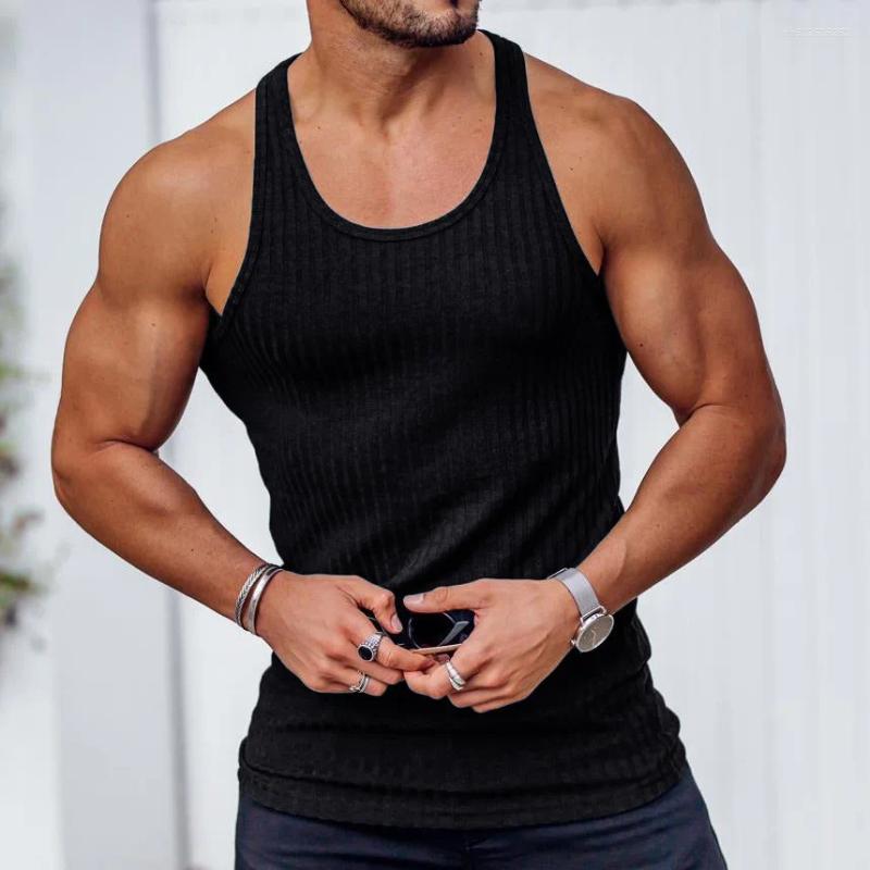 Men's Tank Tops Pit Stripes Knitted Y Back Fitness Mens Bodybuilding Stringer Singlets Slim Fit Muscle Sleeveless Shirt Gym Clothing