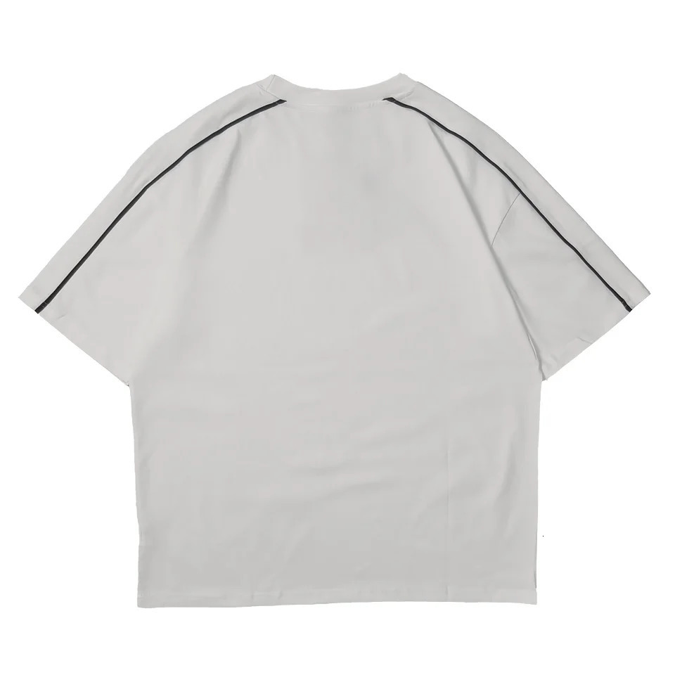 Sporty Stripes Chest y Premium Cotton Streetwear TShirt Men Black White Loose Tee Short sleeved summer Oversized Tops 250312