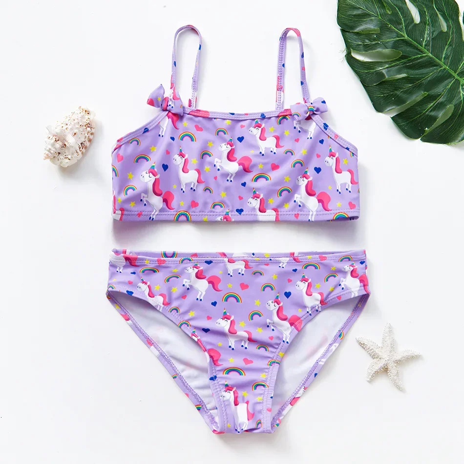 Teen Kids Girls Bandage Bikini Set Flamingo Print Summer Children Kids Swimsuit Baby Girls Two Pieces Swimwear Bathing Suit 250311