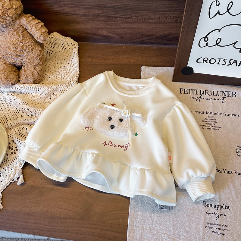 Ddmyshoesvip Children's Hoodie 2025 Spring New Girl's Dog Letter Printed Cute Lace Versatile Top