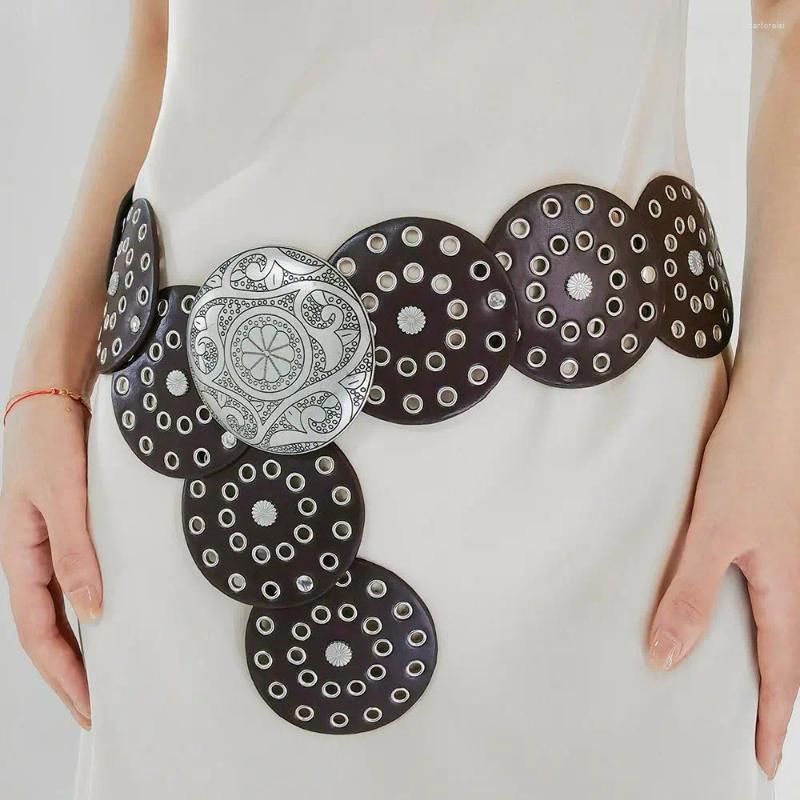 Belts Luxury Fashion Round Hollow Belt Vintage Disc Wide Metal Buckle Cowboy Western Style Exaggerated For Women