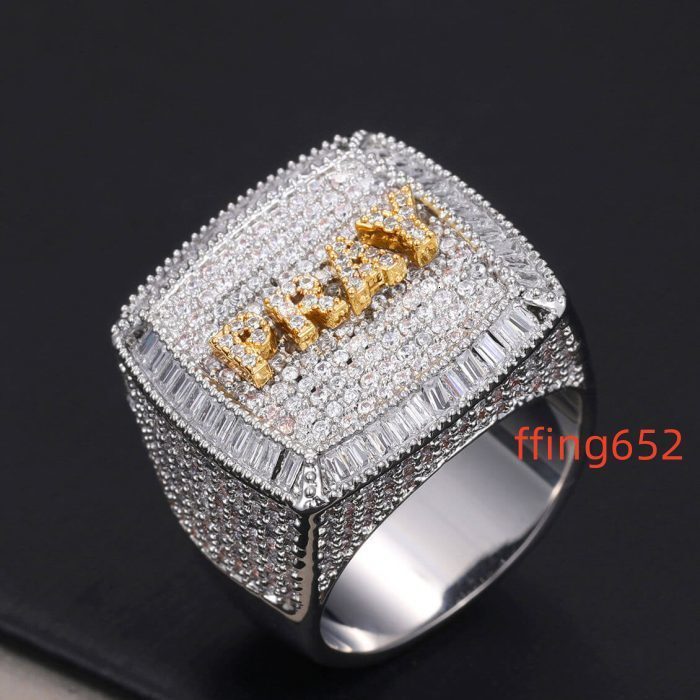 Moissanite Ring Men S925 Silver Two Tone Iced Out Buss Down Custom Sparkle Moissanite Ring