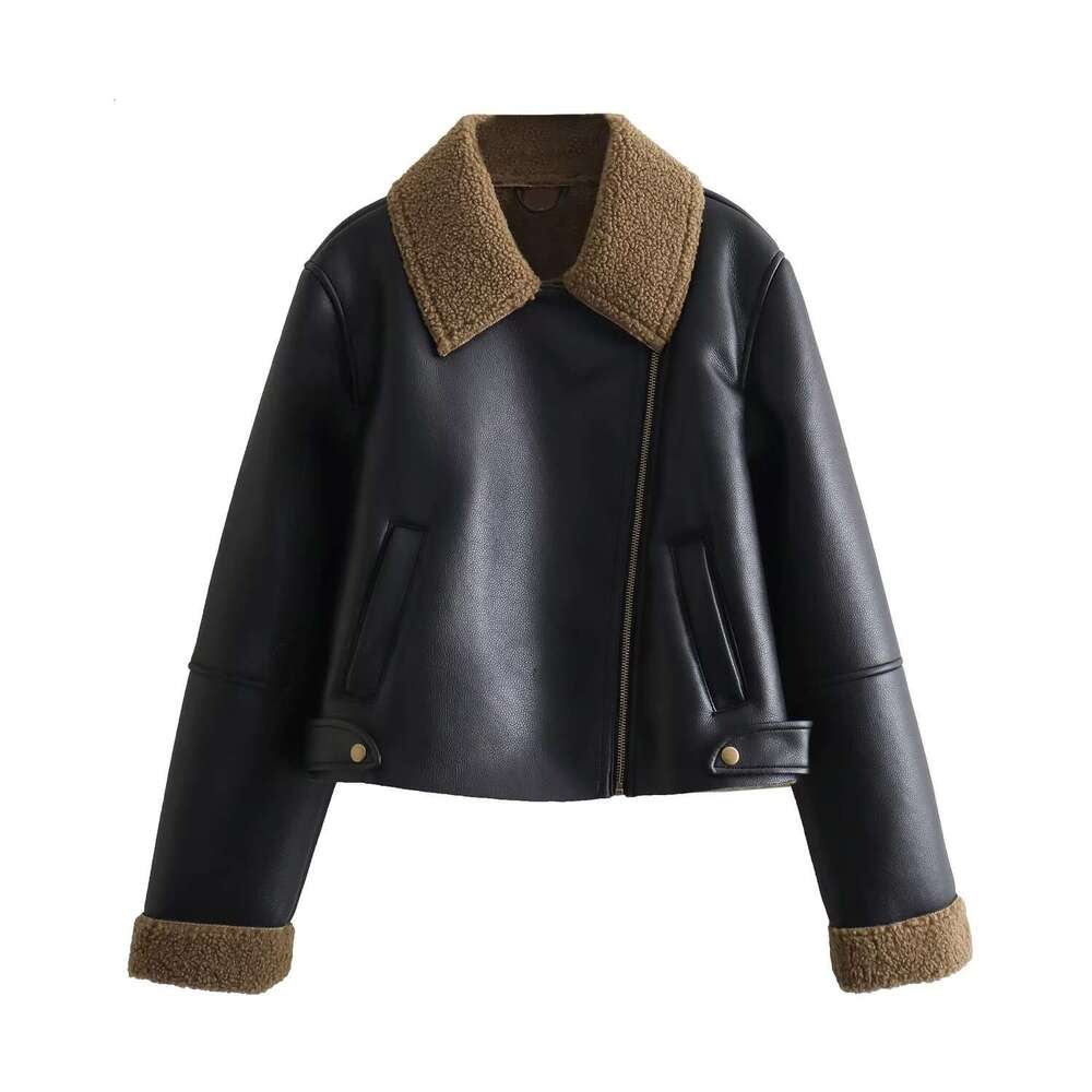 2023 Autumn/Winter New Y2k Women's Velvet Splicing Motorcycle Style Fashion Short Jacket Coat