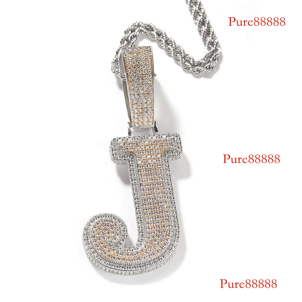 THE BG KING Big Bold Single Pendant Initial Letter A-Z Micro Paved Out 5A Cubic Zirconia Charm Necklace Hiphop Jewelry