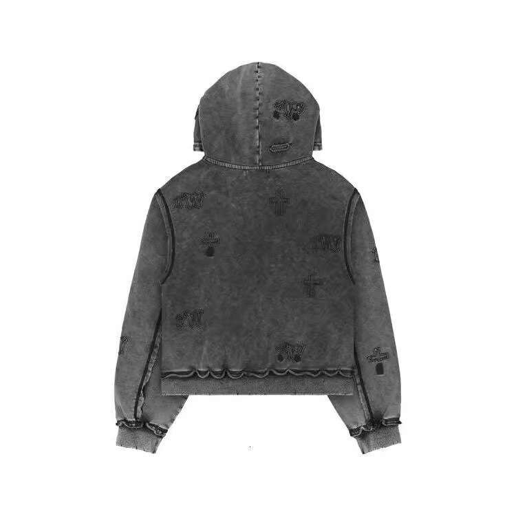 American hip-hop dark cross patch embroidered with personalized design sense, high street loose fitting men's and women's hoodie