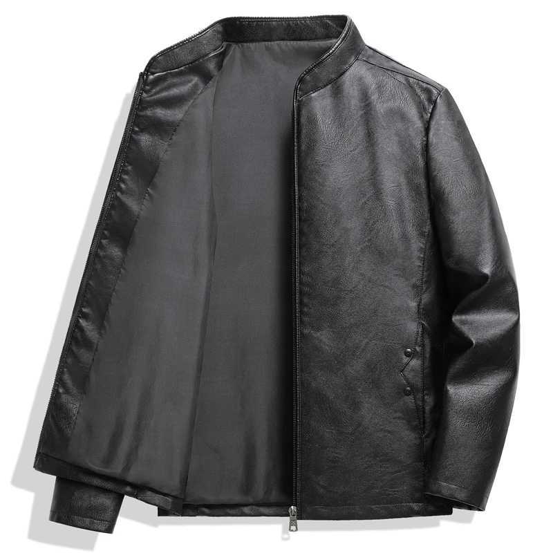 2024 New Oversize Mens Stand Collar PU Leather Jacket Motorcycle Plus Size Faux Leather Coat Business Casual Winter OutwearT250311