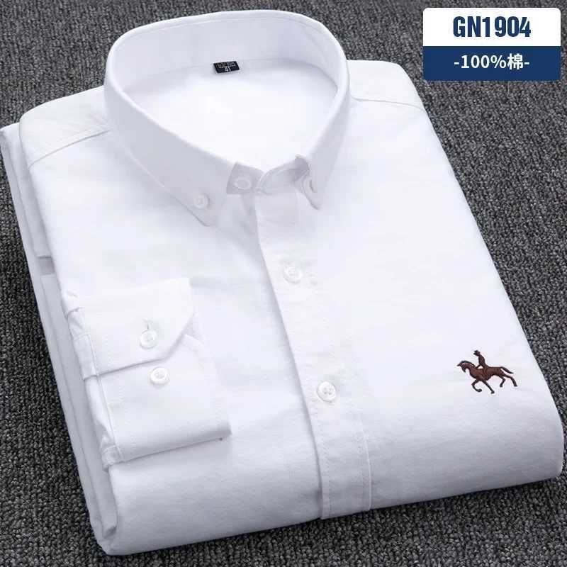 Casual cotton mens shirt slim fit horse bottom inch shirt Oxford spinning long sleeved striped shirt W250312