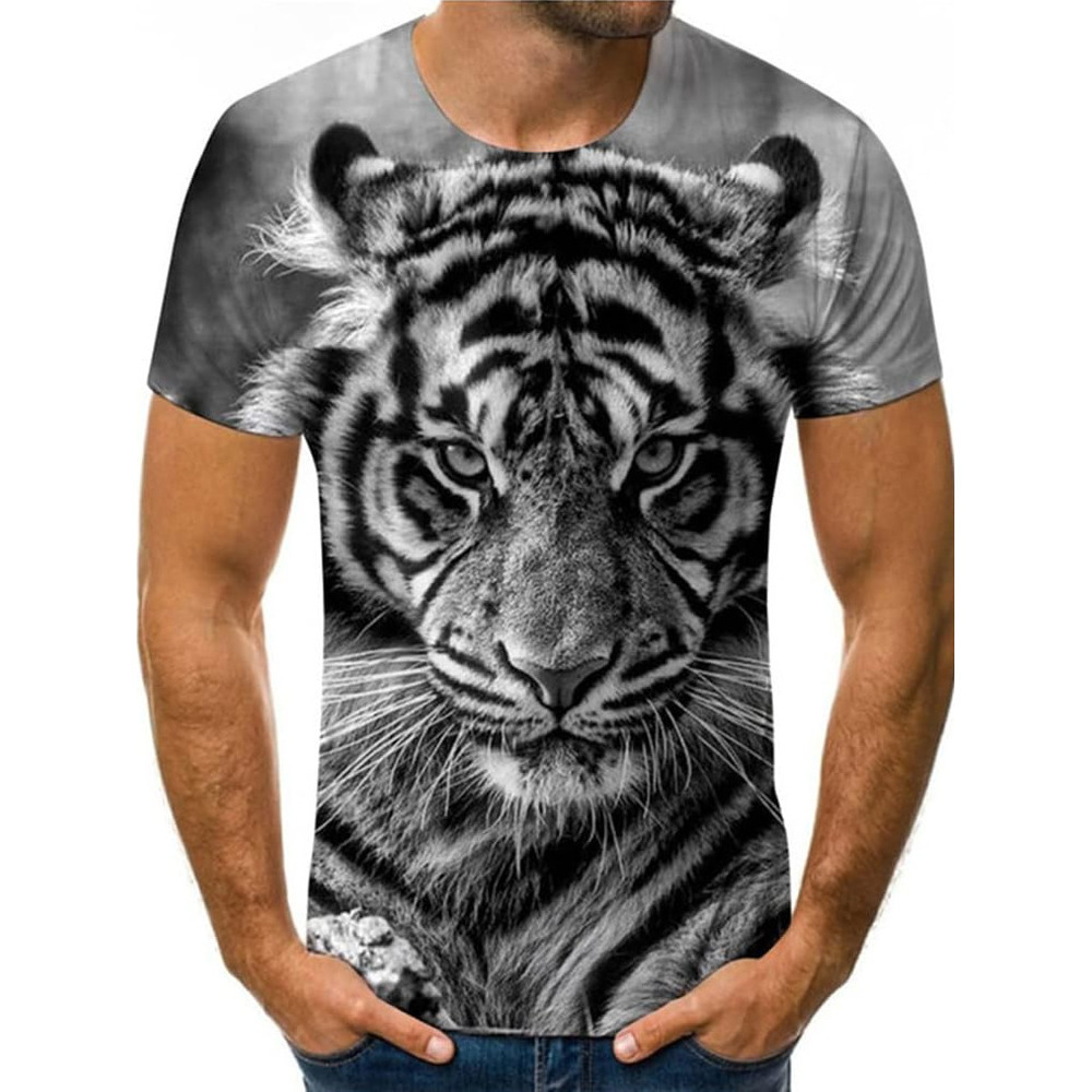 Mens T shirt Viking 3D Digital Print Hegemonic Tiger Head Pattern T-Shirt, Men's Summer Casual Tattoo Short Sleeve tee Casual tops summer clothes