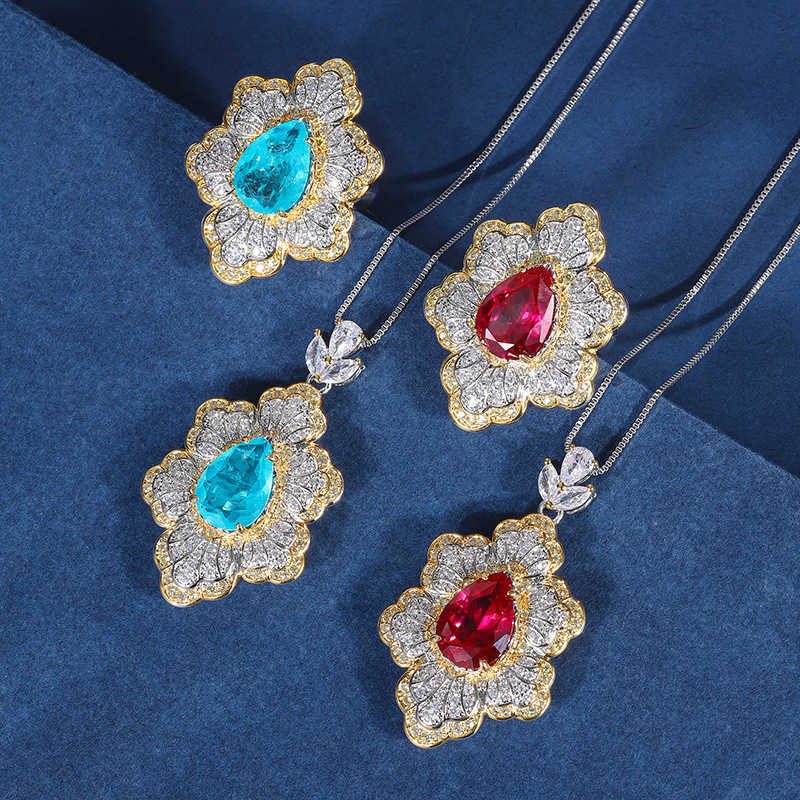 Zhuangsheng Copper Bottom Plated Gold Wind Simulation Color Treasure Set Creative Flower Shaped Full Diamond Luxury Set Main 10 * 14 W250312