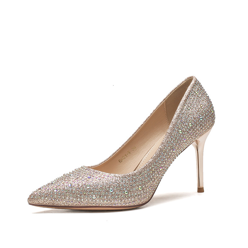 Designer shoes Korean version rhinestone high heels for women's wedding shoes, new versatile bright diamond women's shoes, hot diamond point