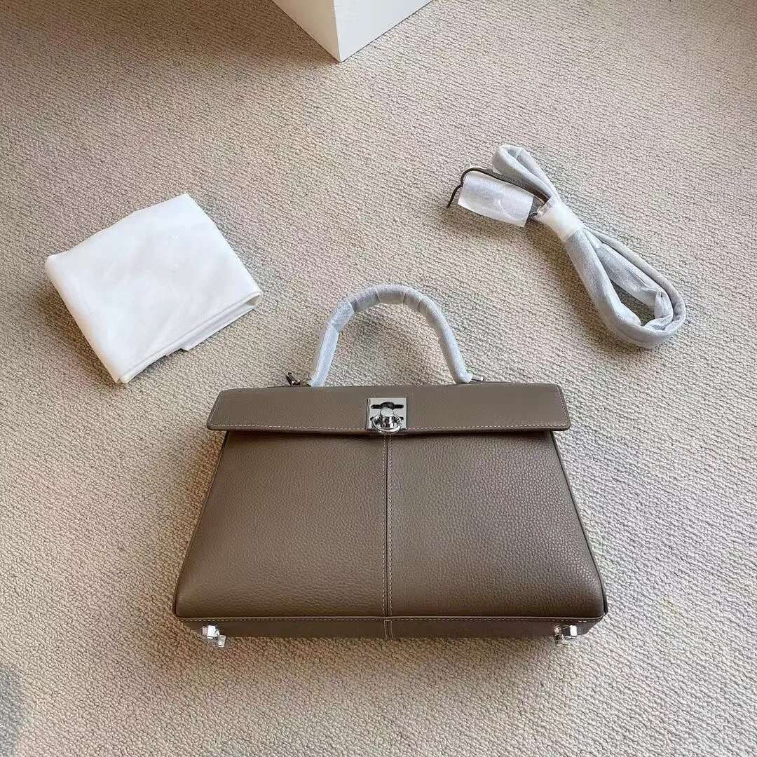 Women's Niche Cowhide Square Stance Briefcase Fashion Commuter Business Shoulder Crossbody Bag