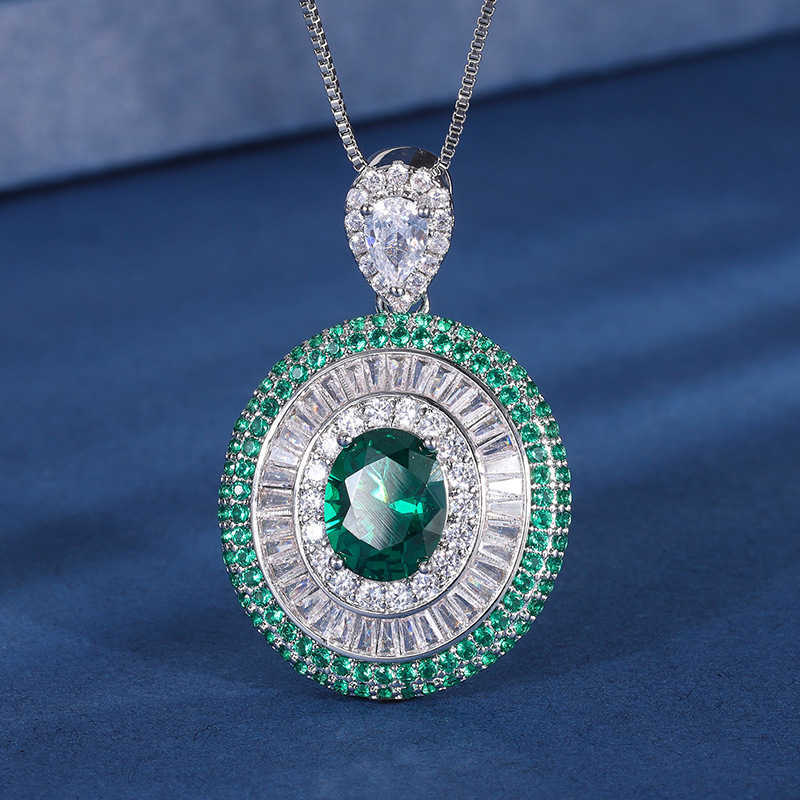 Zhuangsheng Copper Gold Plated Simulated Color Treasure Emerald Sparkling Diamond Set for Womens Pendant Set 8 * 10 W250312