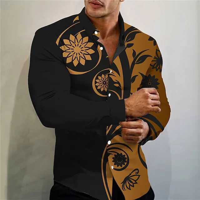 Flower shirt 3D printed mens fashionable long sleeved Hawaiian summer beach shirt mens clothing collar W250312