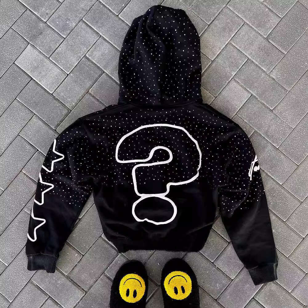 High street dark style letter printed hoodie with personalized high-end feel, loose hip-hop cardigan top