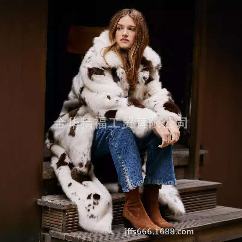 2023 New Cow, Thickened Flannel Collar, Medium And Long Style For Women's Fox Fur Coat