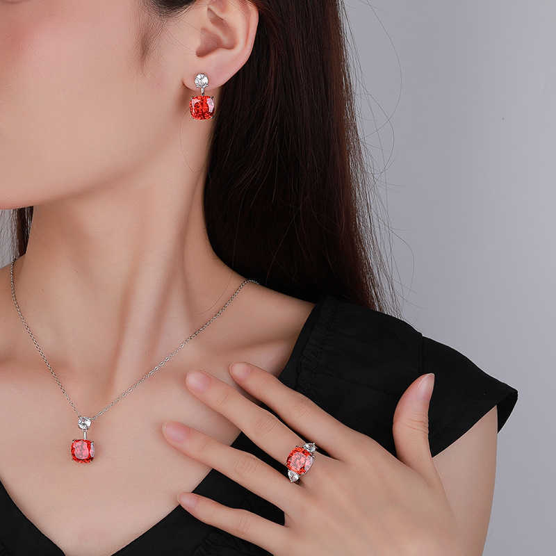 Zhuang Shengsheng Copper Bottom Gold Plated Simulated Birds Nest Cut Orange Red Temperament Set Main Stone 2 * 12 W250312