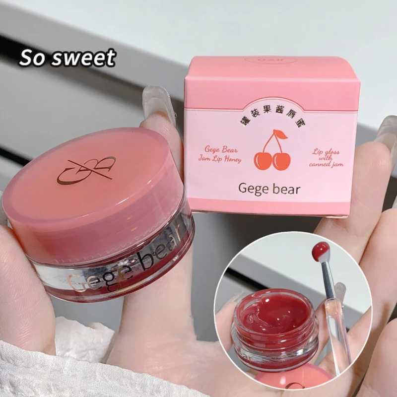 Gege Bear Jarred Jam Lip Gloss - Glass Moisturizing Water Gloss Finish Wrinkle Effect Wear Resistance and Non Transfer FormulaXJ250312