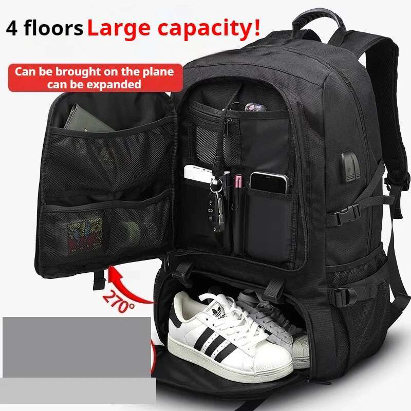 Men Business Travel Waterproof With USB Charging Large Capacity 18Inch Laptop Black Backpack 8101