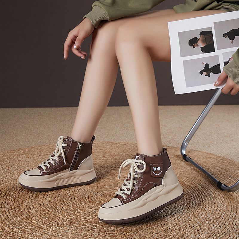 2024 Seasonal Women's Athletic Footwear - Trendy High-Top Casual Shoes with Dissolved White Outsole