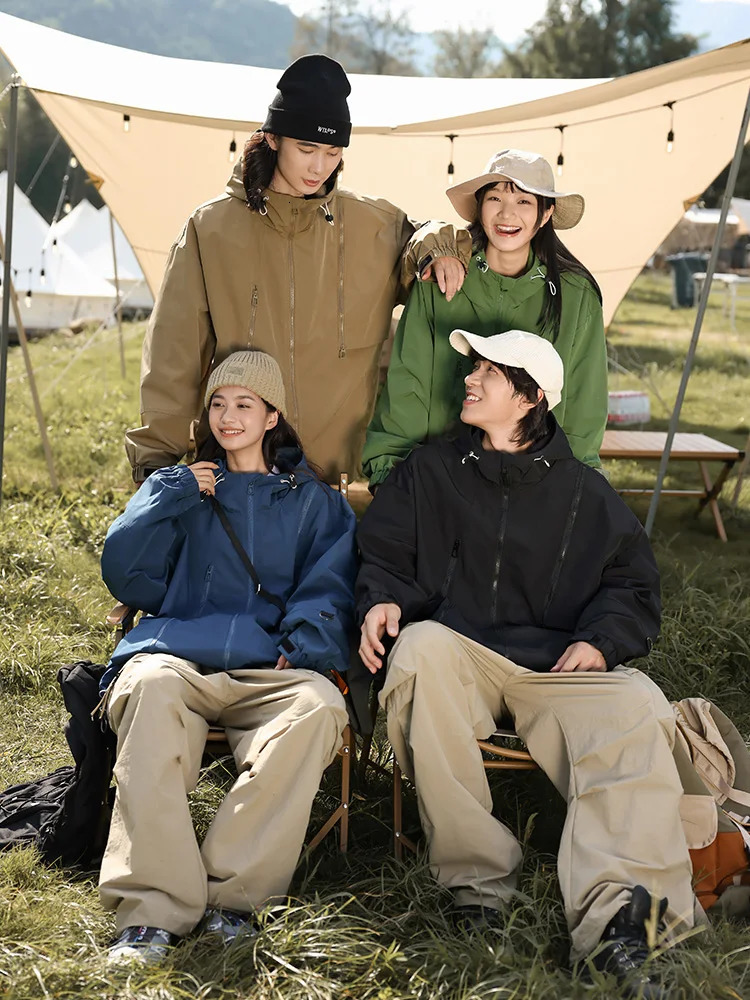 couple jacket mens and womens Korean style fashionable unisex outdoor lightweight waterproof hooded windproof loose casual 250312