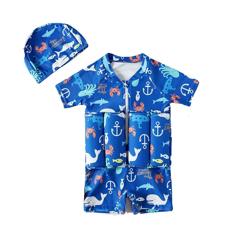 Children Swimming Training Swimwear Boys Girls Swimming Suit Detachable Floating Swimsuit Kids Buofancy SwimwearCaps Suit 250311