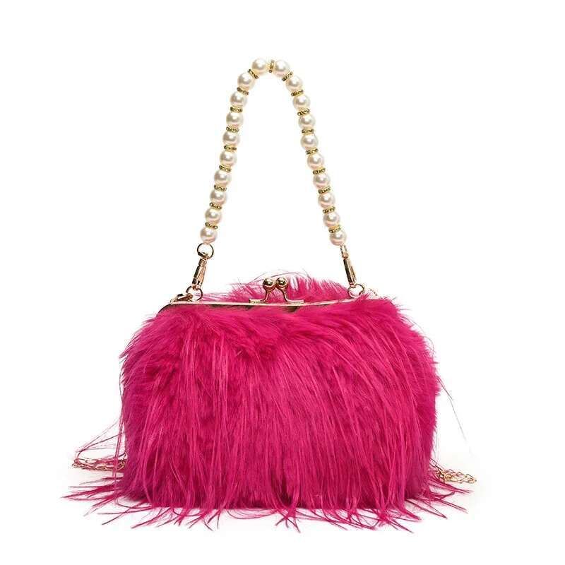 Faux Fur Evening For Women 2024 New Winter Fluffy Plush Shoulder Crossbody Lady Designer Shell Handbag Clutch Bag