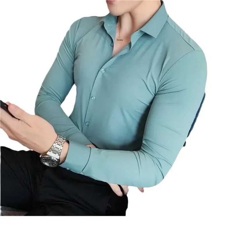 High end Feelwhiteshirtlong mens fashion paradigm weight loss business casual shirt autumn Korean trend smooth shoulder strap W250312