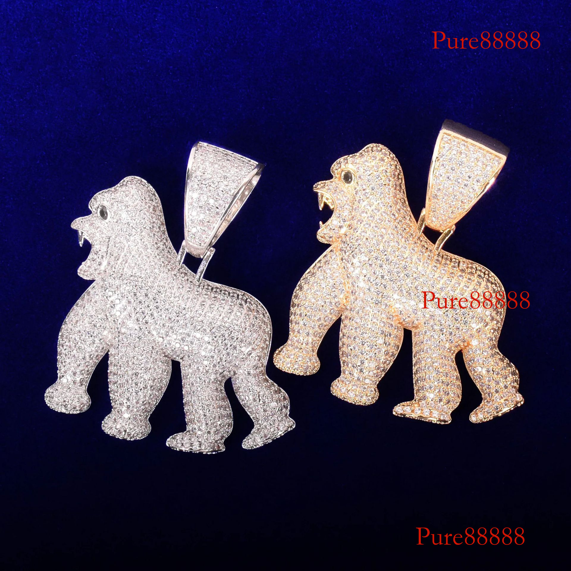 Hip hop animal gorilla pendant necklace, men's copper inlaid zircon hip-hop trendy jewelry